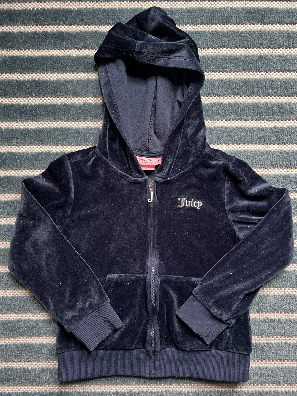 Y2K Girls Juicy Couture Navy Sparkle Velour zip-up hoodie